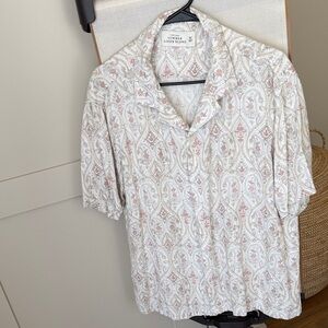 Abercrombie & Fitch Linen Blend Shirt - Short Sleeve Button - Cream and Pink